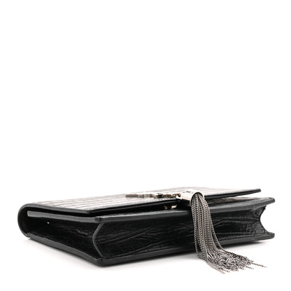 Saint Laurent Calfskin Crocodile Embossed Kate Monogram Tassel Chain Wallet Black 4 of 9