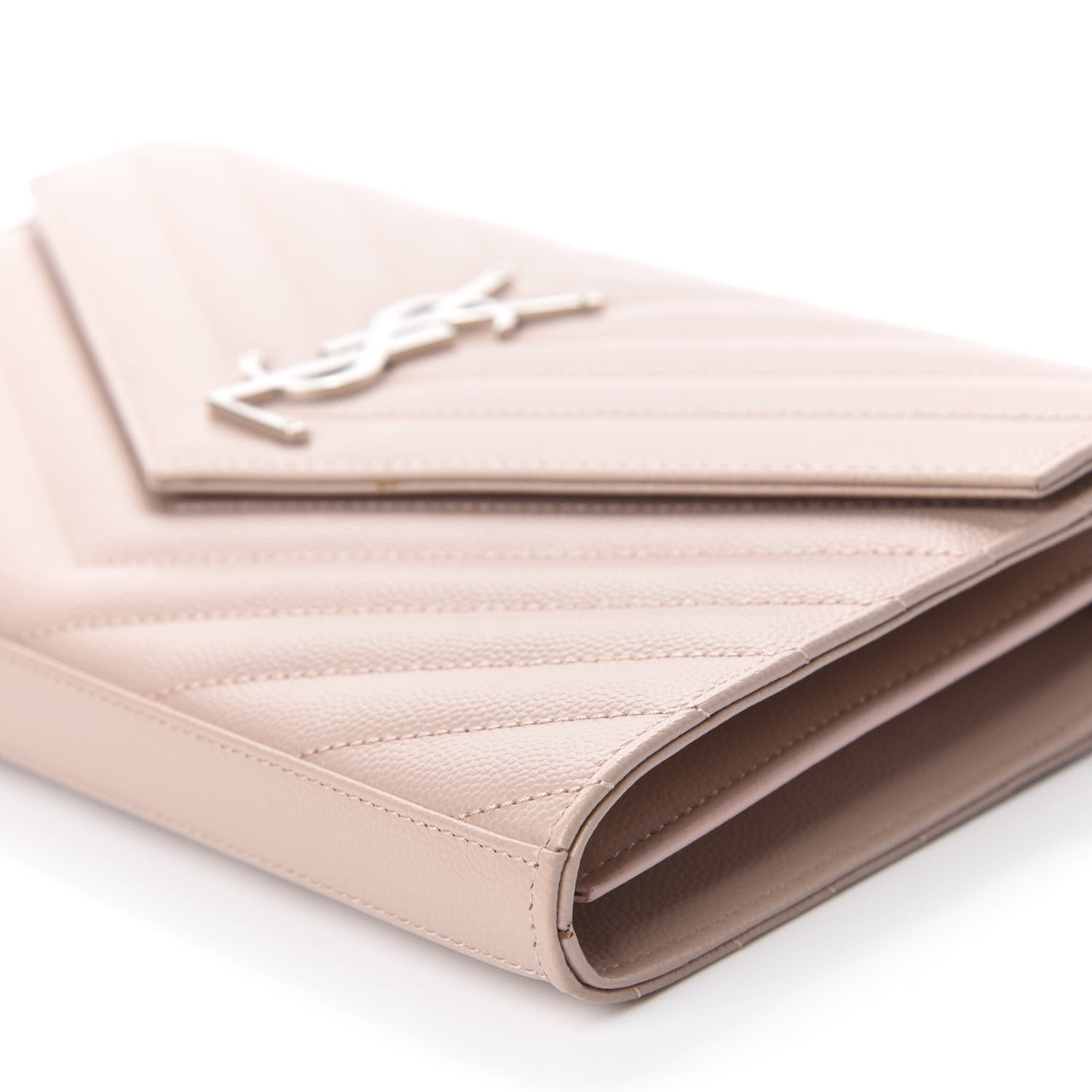 Saint Laurent Grain De Poudre Matelasse Chevron Monogram Chain Wallet Pale Pink 7 of 9
