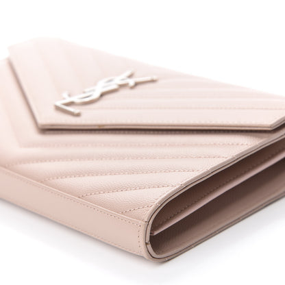 Saint Laurent Grain De Poudre Matelasse Chevron Monogram Chain Wallet Pale Pink 7 of 9