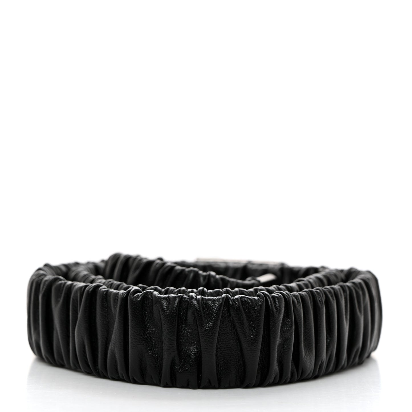 Ruched Calfskin Crystal CC Turnlock Belt 90 36 Black