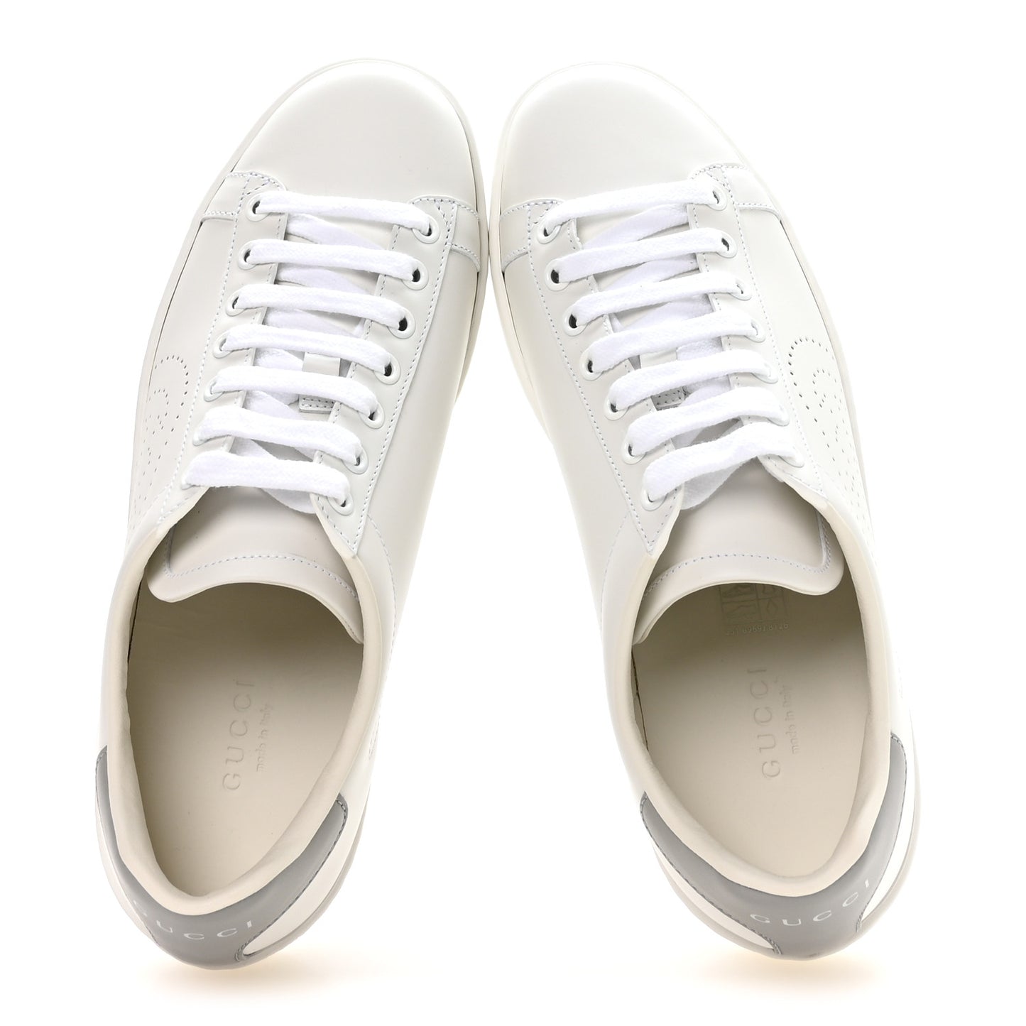 Calfskin Interlocking G Perforated Womens Ace Sneakers 37 White Grey Sky