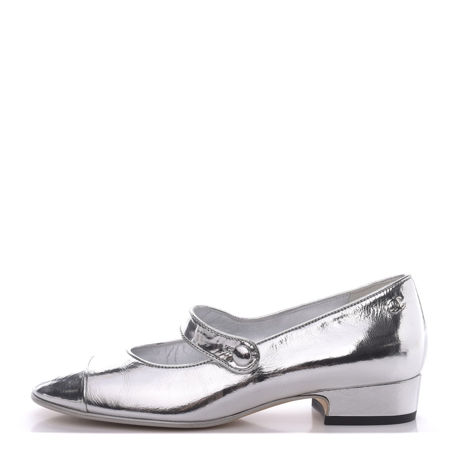 Laminated Goatskin Cap Toe Ballerina Flats 35.5 Silver