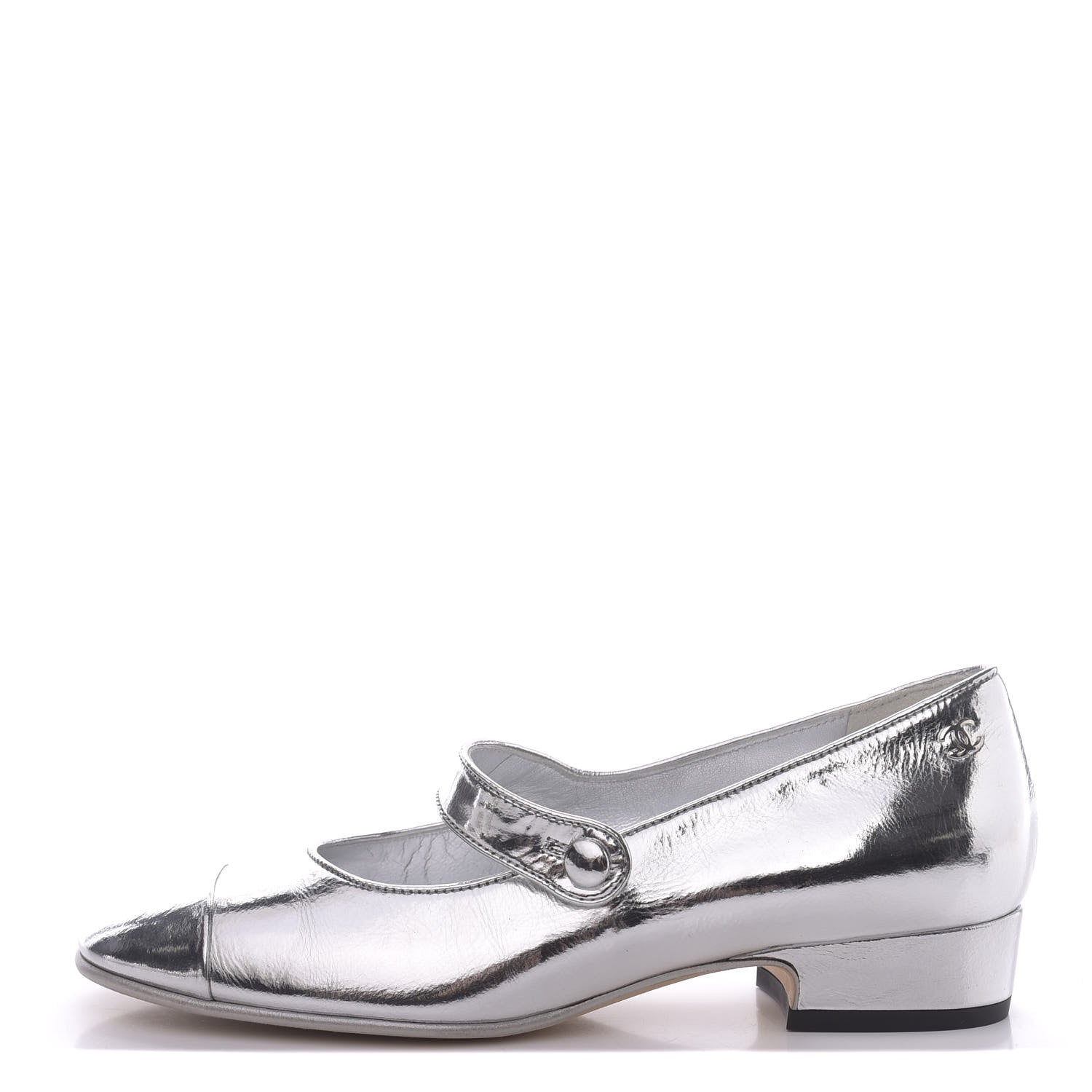 Chanel Laminated Goatskin Cap Toe Ballerina Flats 35.5 Silver 1 of 10