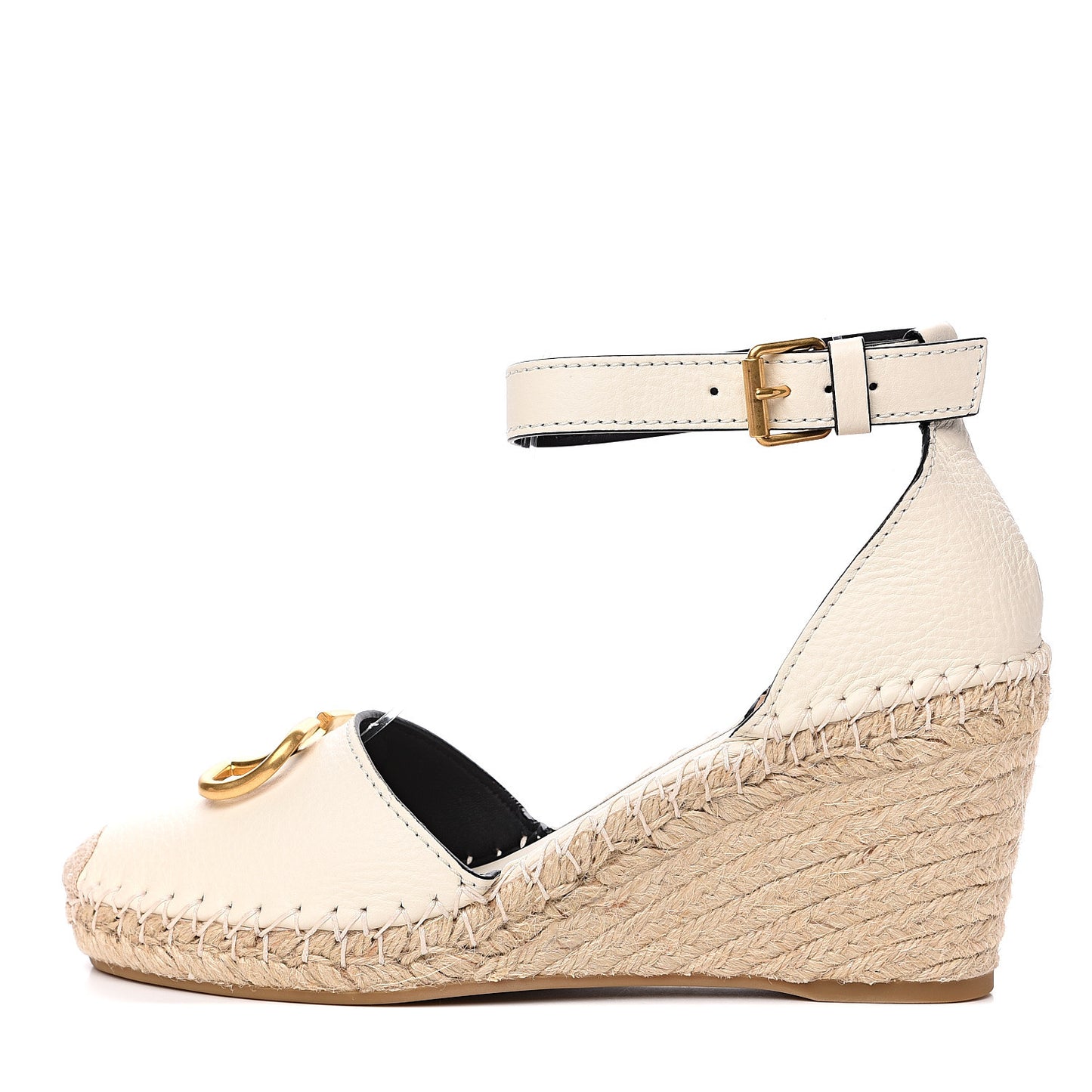 Grained Calfskin VLogo Ankle Wrap Espadrille Wedges 41 Light Ivory