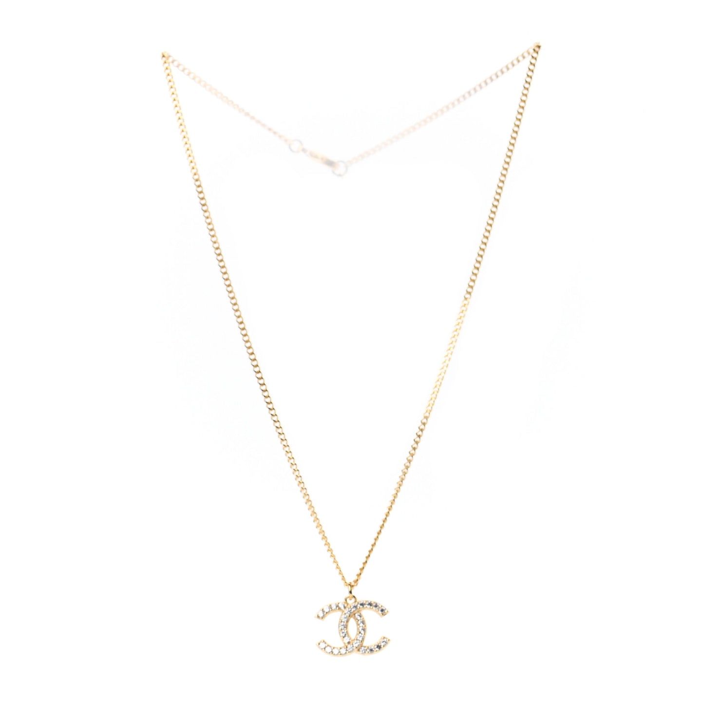 Crystal CC Pendant Necklace Gold