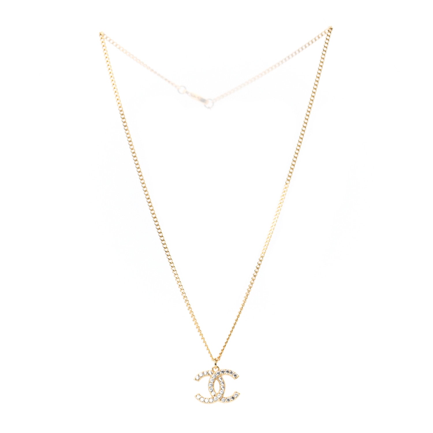 Chanel Crystal CC Pendant Necklace Gold 2 of 6