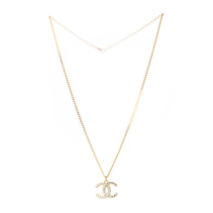 Chanel Crystal CC Pendant Necklace Gold 2 of 6