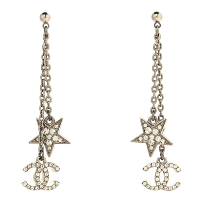 Chanel Crystal CC Star Dangle Earrings Silver 1 of 4