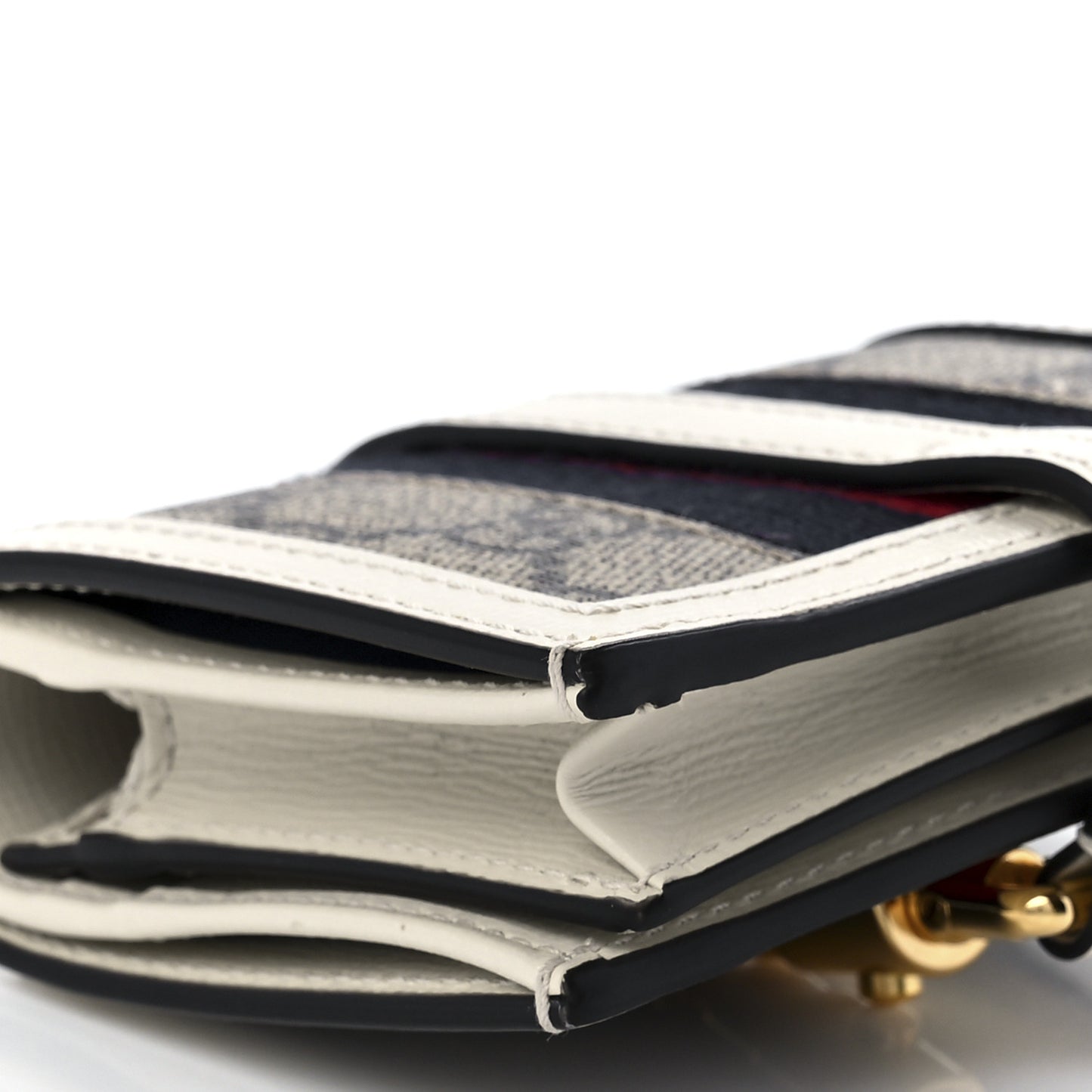 GG Supreme Monogram Textured Dollar Calfskin Web Jackie 1961 Card Case Beige Ebony Mystic White