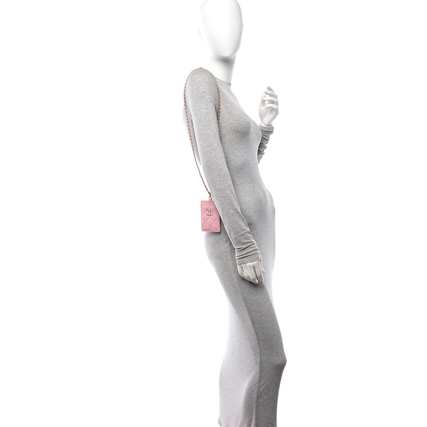 Lambskin Quilted Chanel Card Holder On Chain Pink