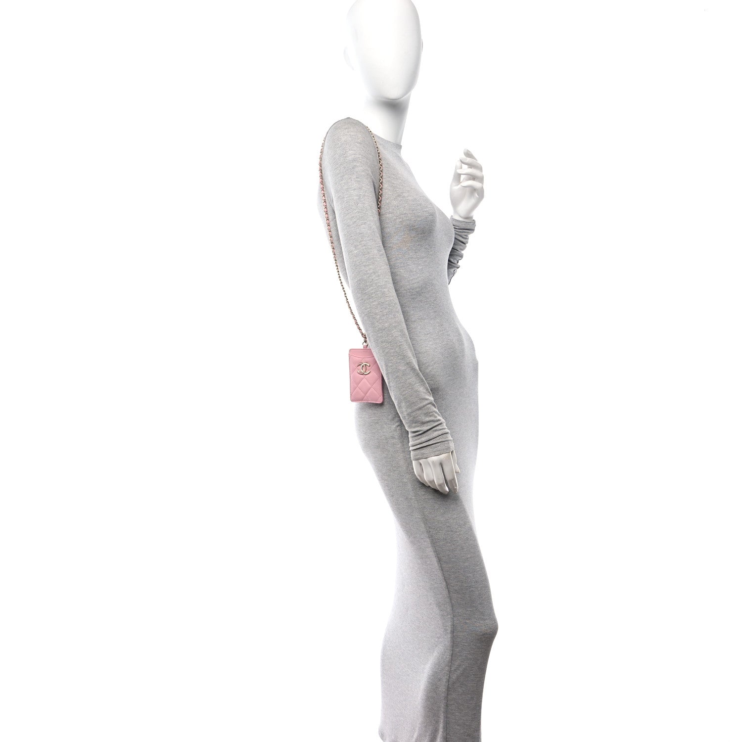 Chanel Lambskin Quilted Chanel Card Holder On Chain Pink 2 of 12