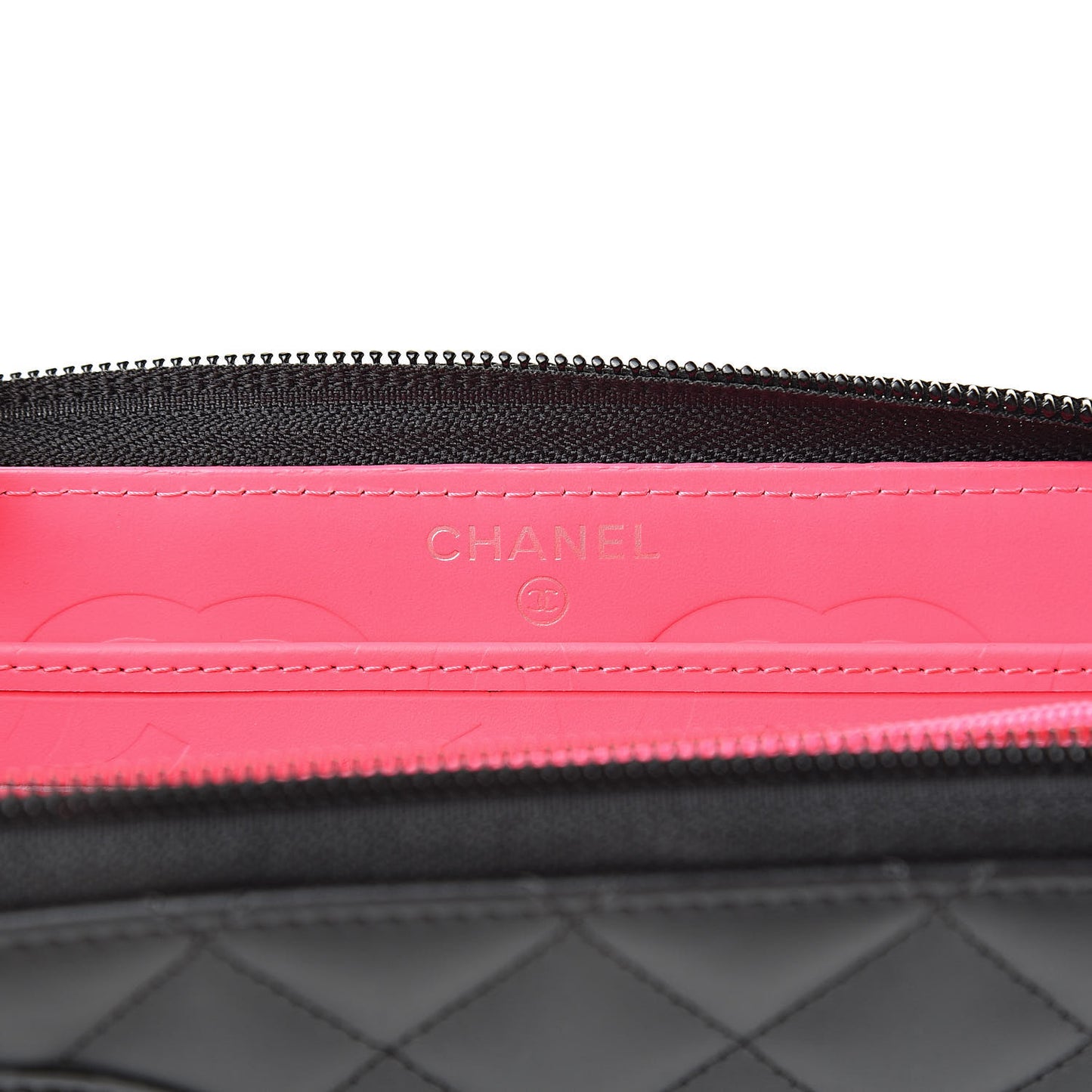 Calfskin Quilted Cambon Large Gusset Zip Around Wallet Black