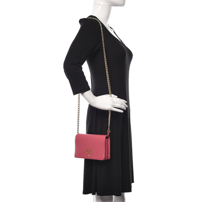 Prada Saffiano Lux Chain Wallet Peonia 2 of 10