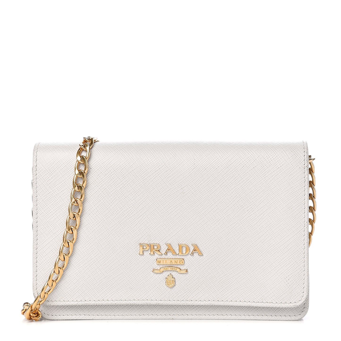 Saffiano Lux Chain Wallet White