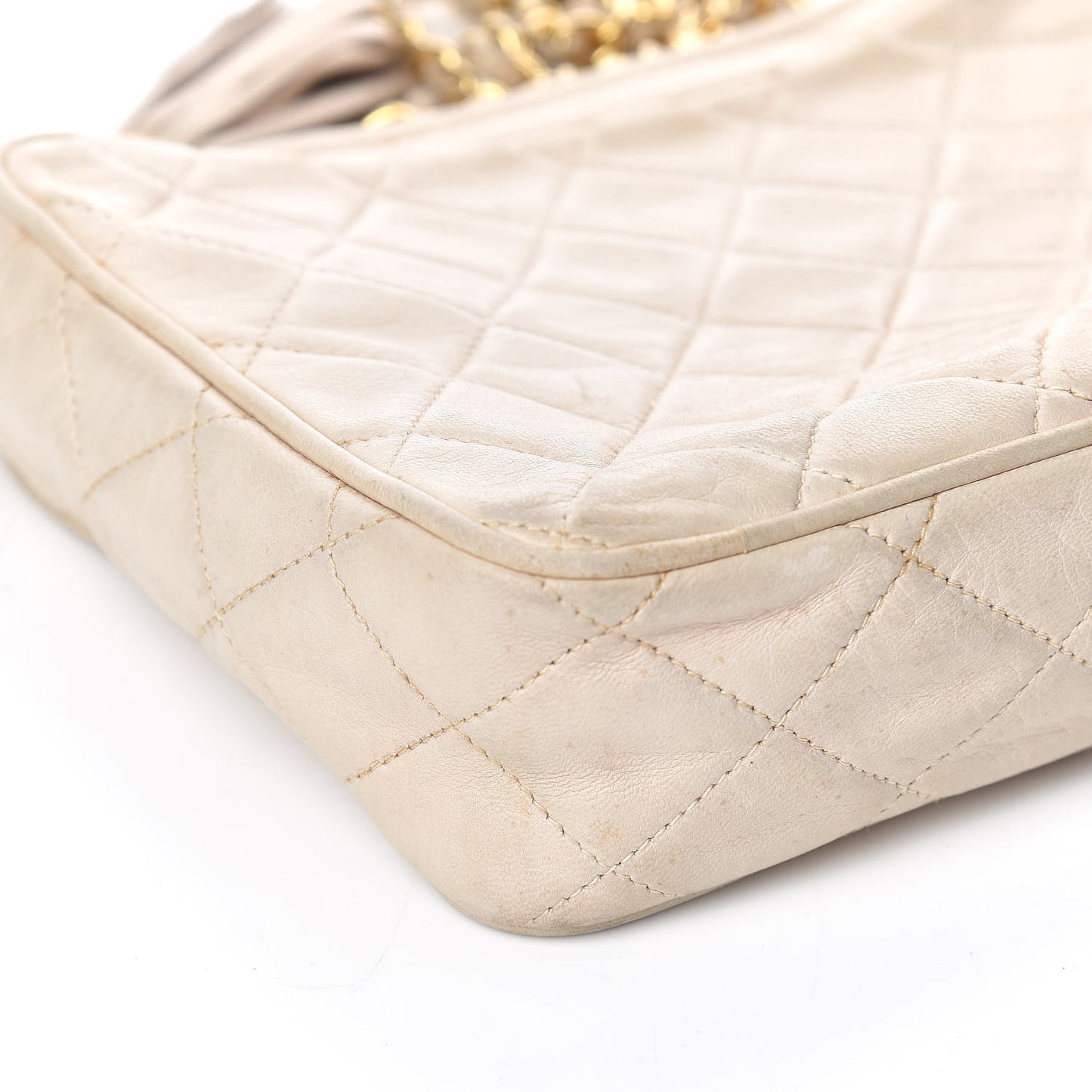 Lambskin Quilted Tassel Camera Case Pouch White