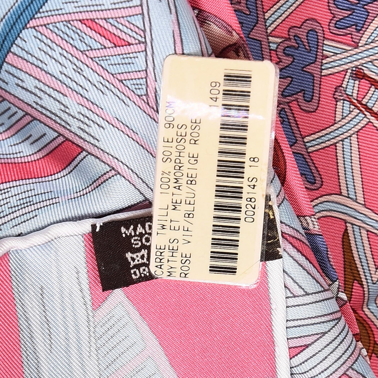 Silk Mythes et Metamorphoses Scarf 90 Rose Vif Bleu Beige Rose
