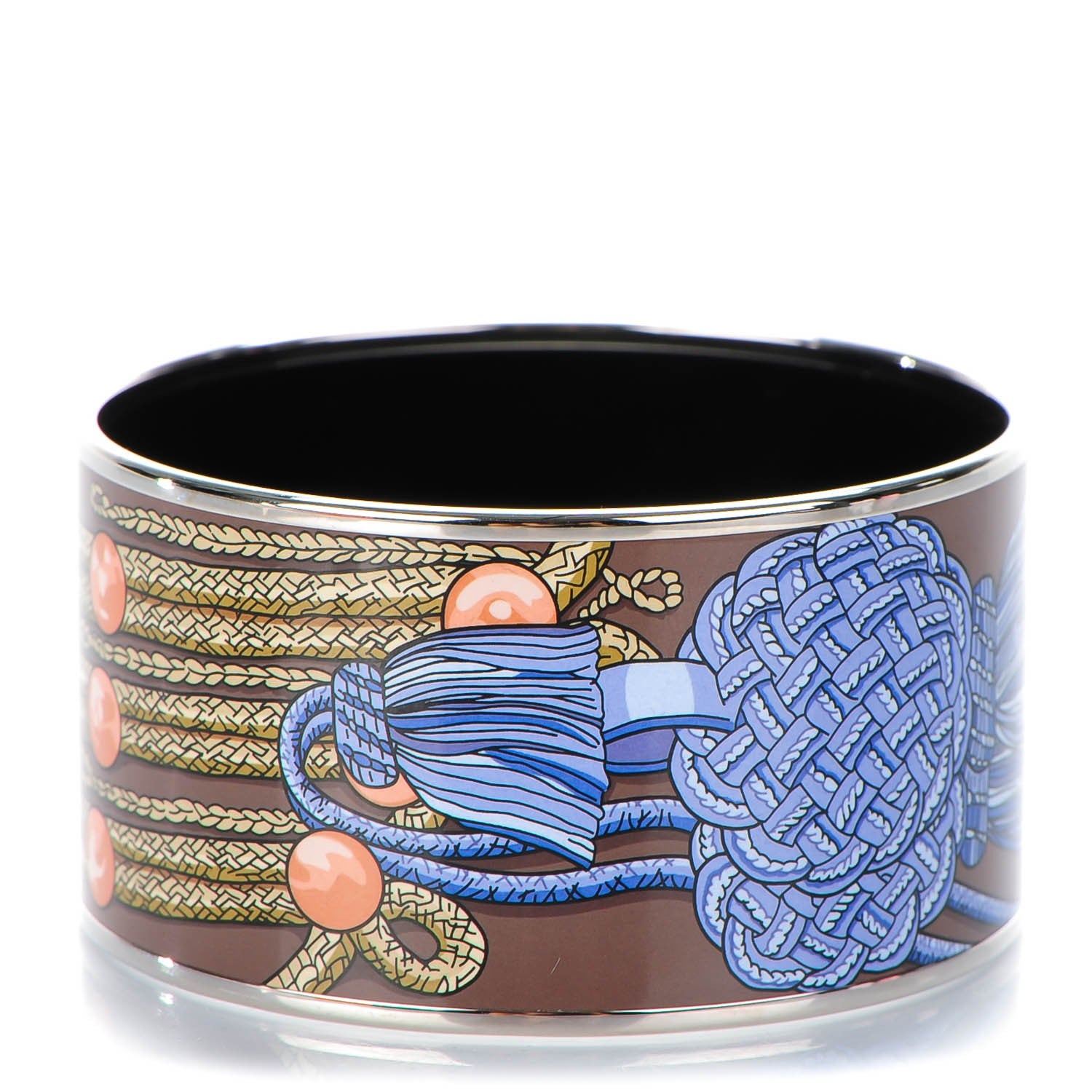 Hermes Enamel Printed Brandebourgs Extra Wide Bracelet 65 Passe Brown 1 of 6