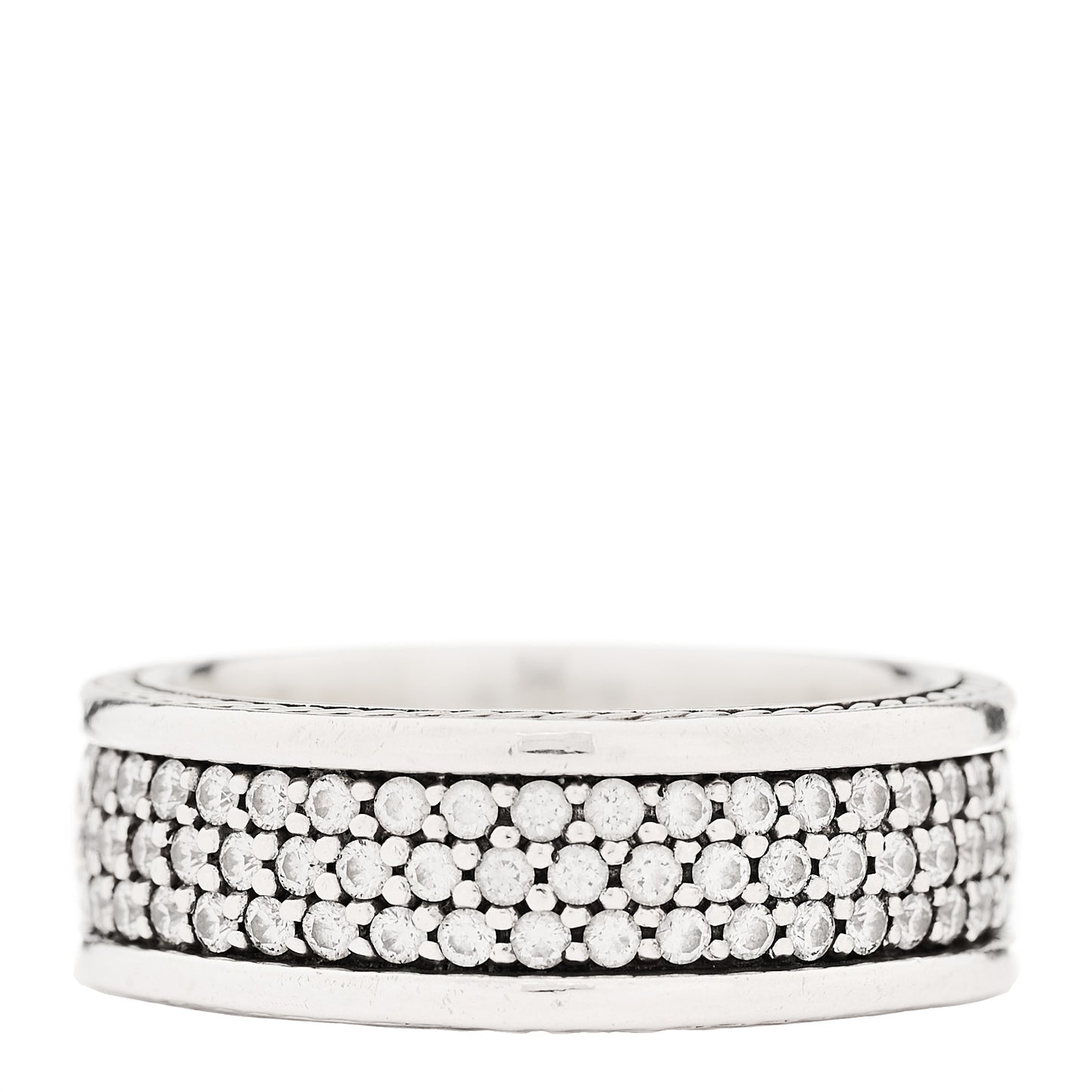 Sterling Silver Diamond Streamline Three-Row Band Ring 65 11