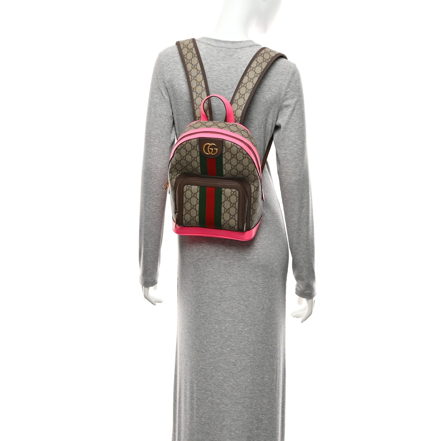 Gucci GG Supreme Monogram Textured Dollar Calfskin Web Small Ophidia Day Backpack Beige Ebony Fluorescent Fuchsia 2 of 11