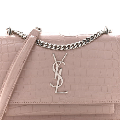 Saint Laurent Calfskin Crocodile Embossed Monogram Sunset Chain Wallet Soft Nude 8 of 15