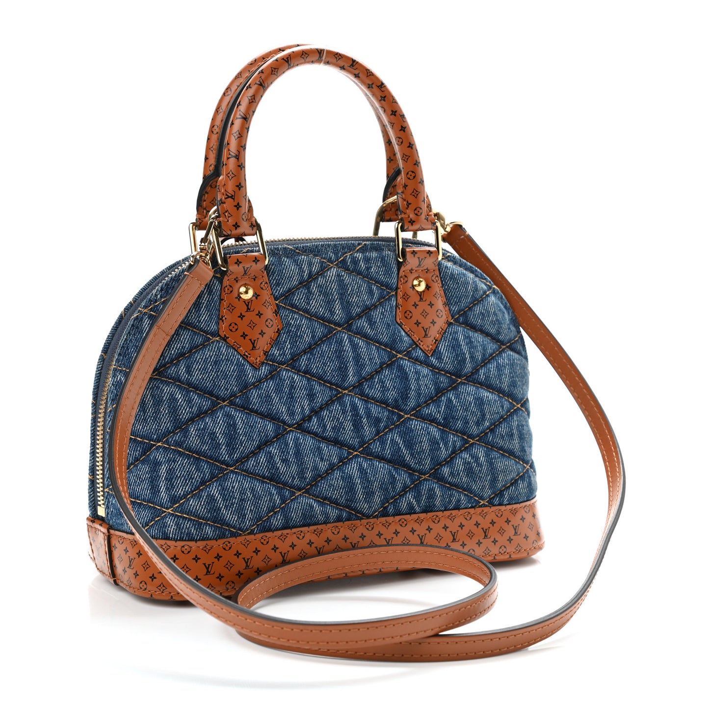 Denim Calfskin Reverse Monogram Malletage Alma BB Blue