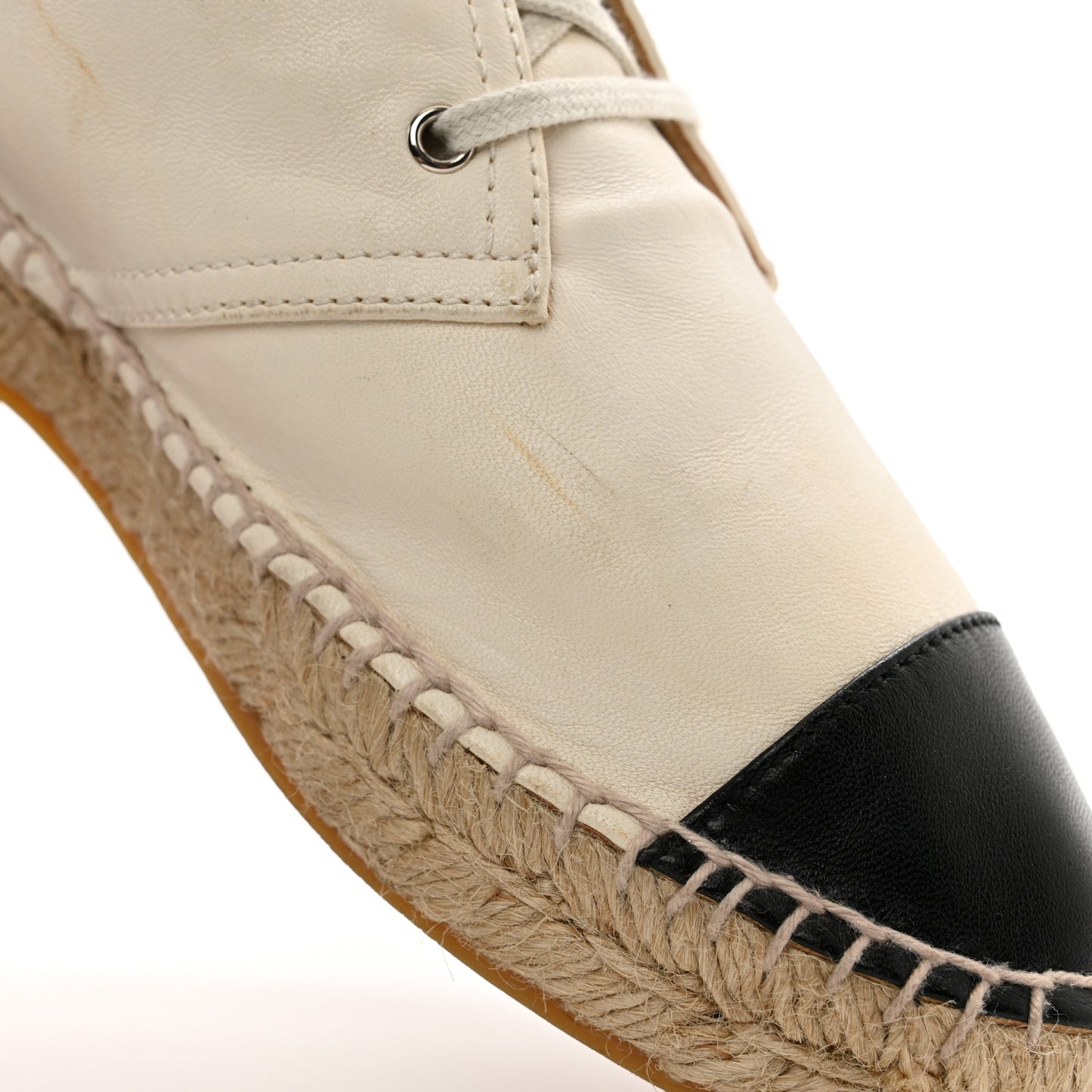Lambskin Canvas Cap Toe Lace Up Espadrilles 38 Beige Black