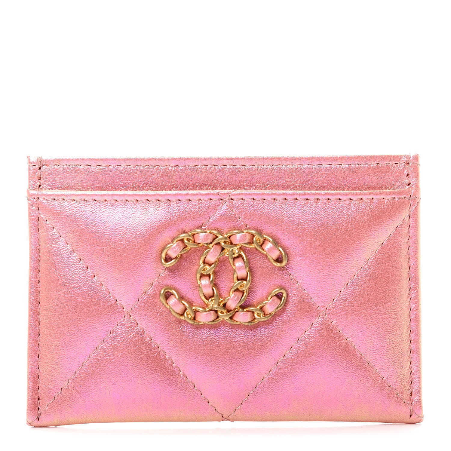 Chanel Iridescent Calfskin Quilted Chanel 19 Card Holder Pink 1 of 9