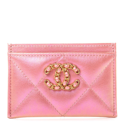 Chanel Iridescent Calfskin Quilted Chanel 19 Card Holder Pink 1 of 9