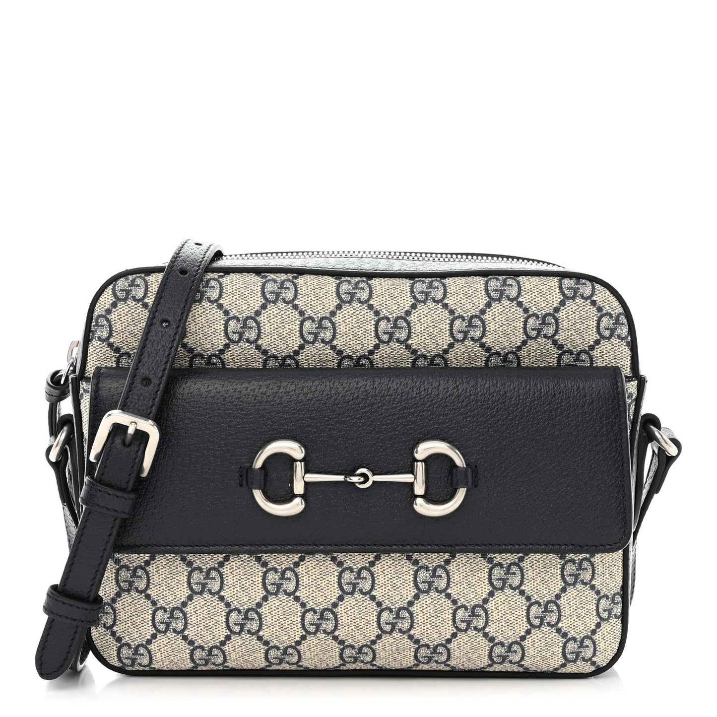 GG Supreme Monogram Small Horsebit 1955 Shoulder Bag Beige Blue