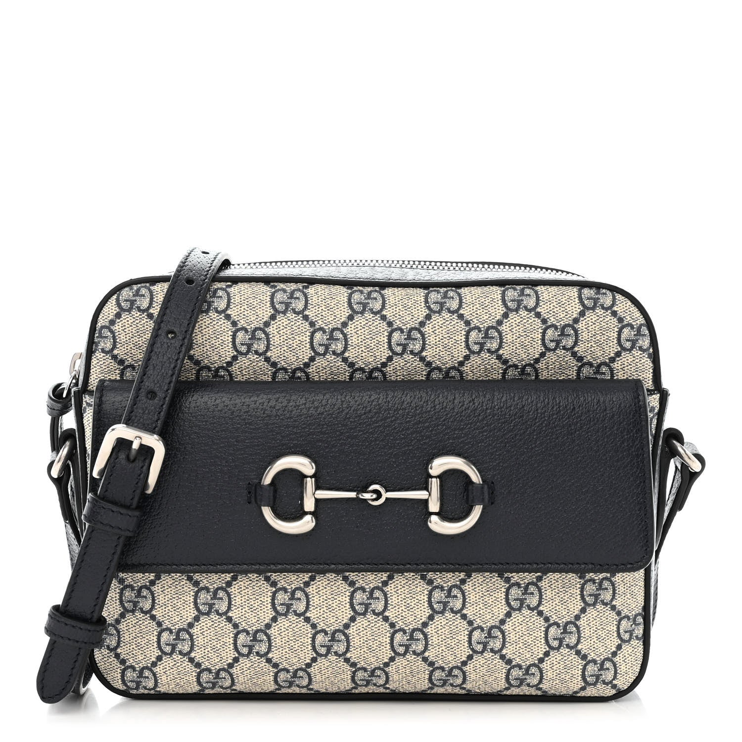 Gucci GG Supreme Monogram Small Horsebit 1955 Shoulder Bag Beige Blue 1 of 10