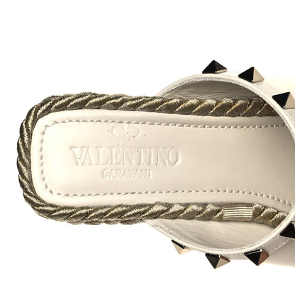 Valentino Garavani Calfskin Silk Rockstud Torchon Espadrille Wedge 25/115mm Slide Sandals 35 Light Ivory 7 of 11