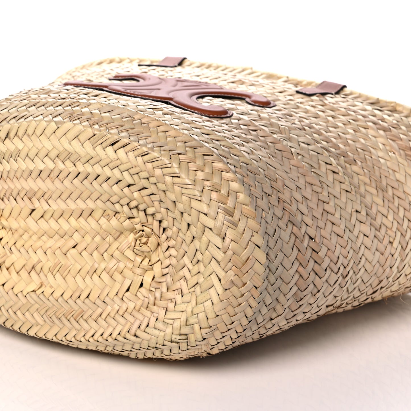 Raffia Calfskin Triomphe Large Panier Tan