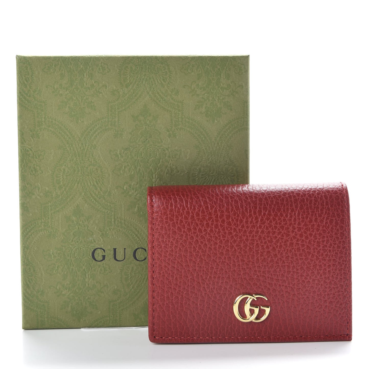 Pebbled Calfskin GG Marmont Card Case Hibiscus Red