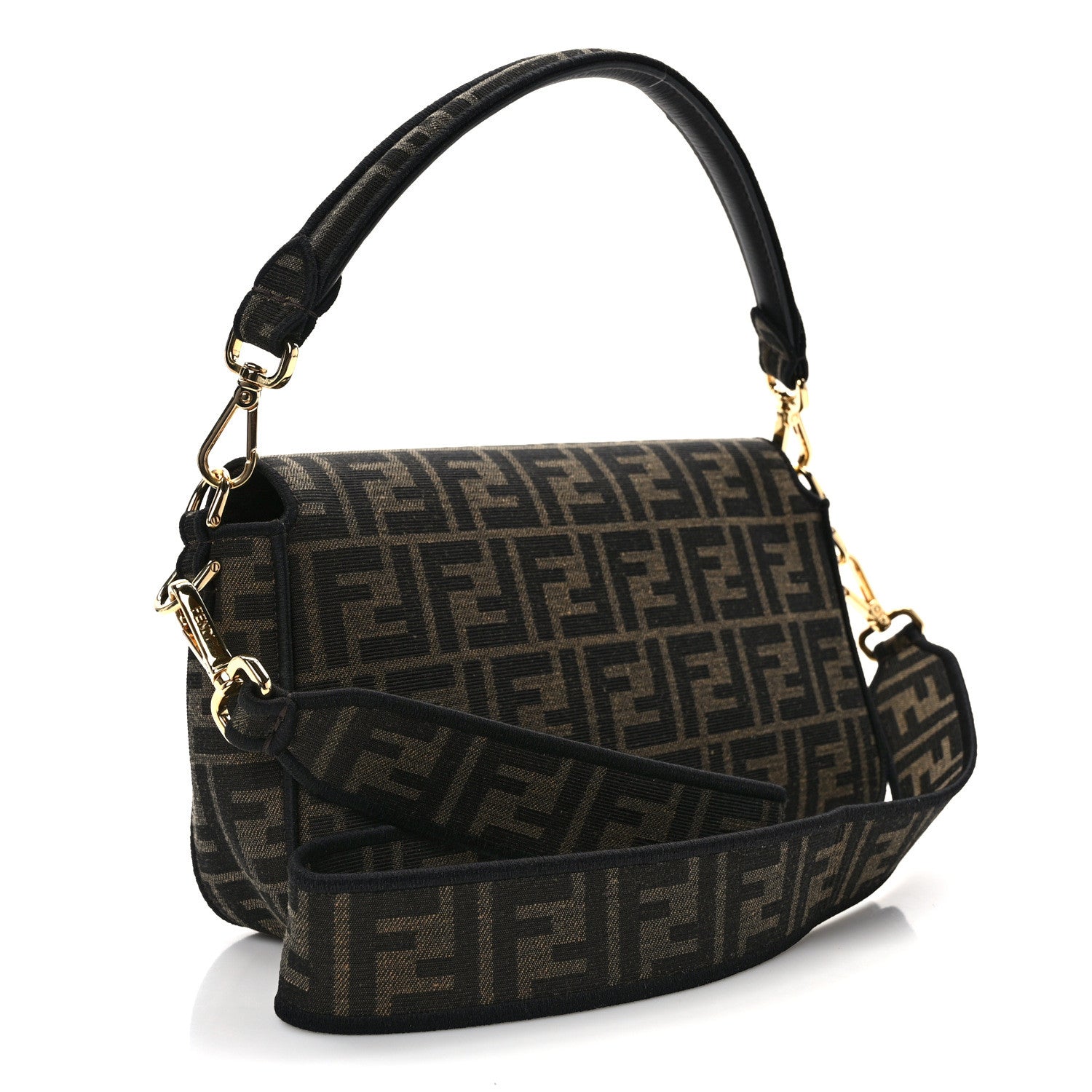 Fendi Fabric Jacquard FF 1974 Medium Baguette Tobacco Moro Black 3 of 13