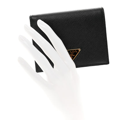 Prada Saffiano Small Triangle Bi-Fold Wallet Black 2 of 7