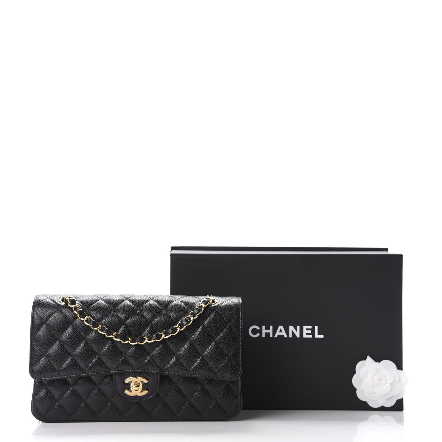 Caviar Quilted Medium Double Flap Black