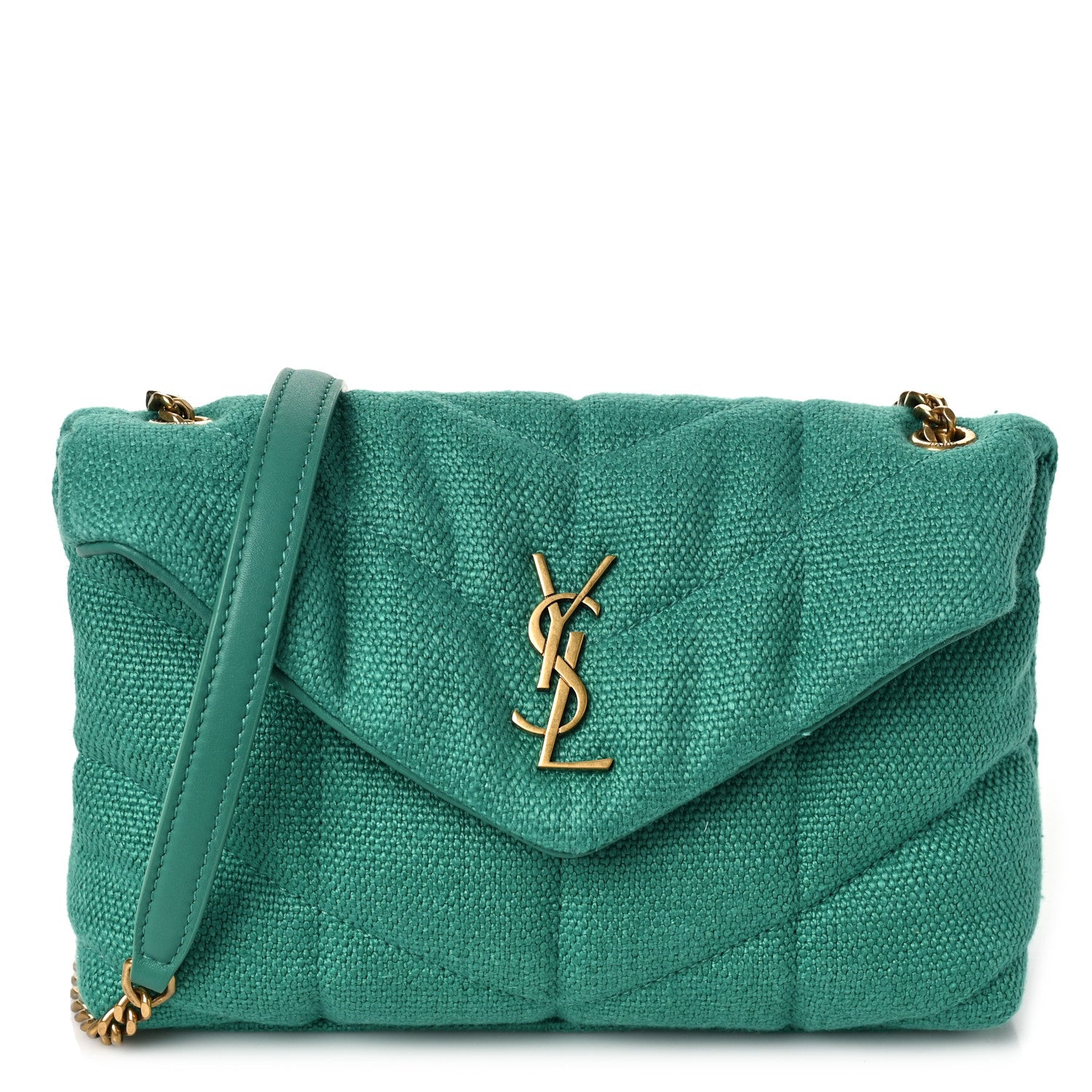 Saint Laurent Canvas Quilted Toy Loulou Puffer Monogram Chain Satchel Basil 1 of 9