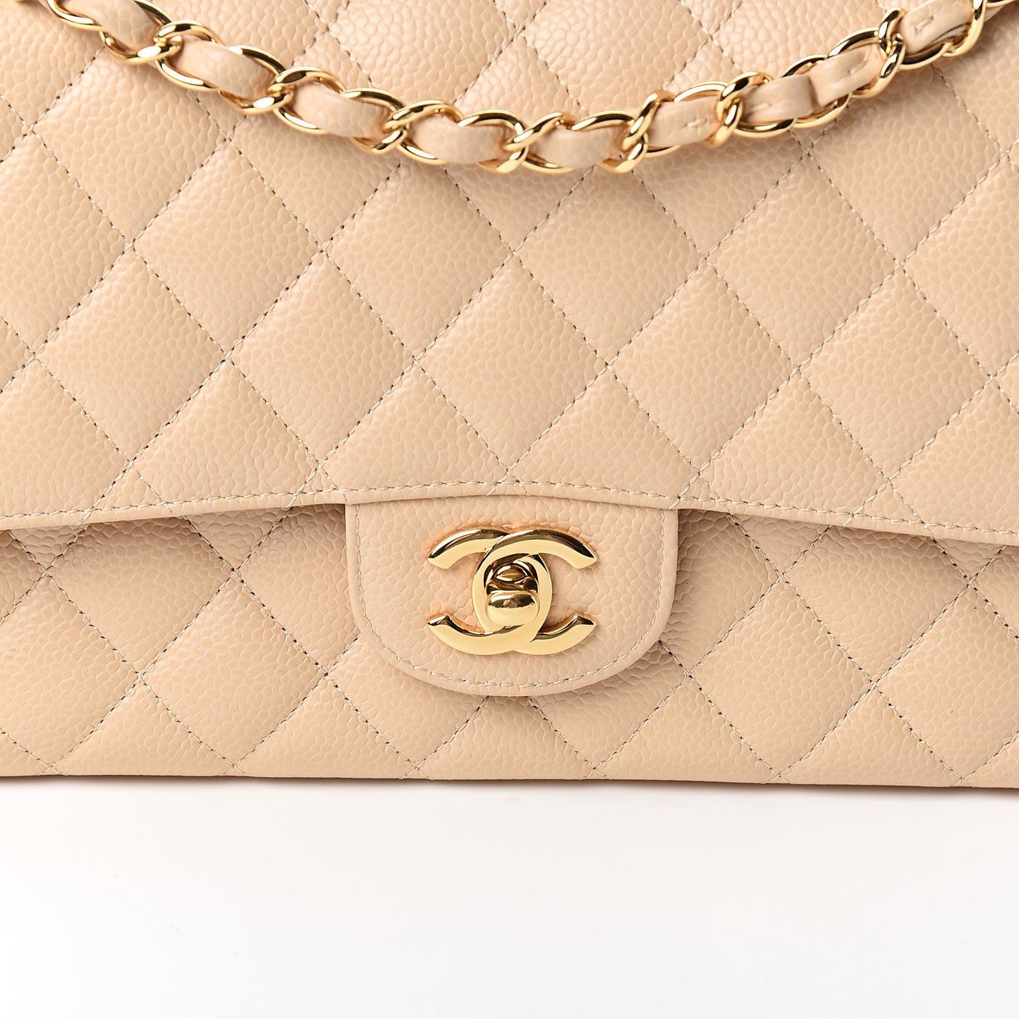 Caviar Quilted Medium Double Flap Beige Clair