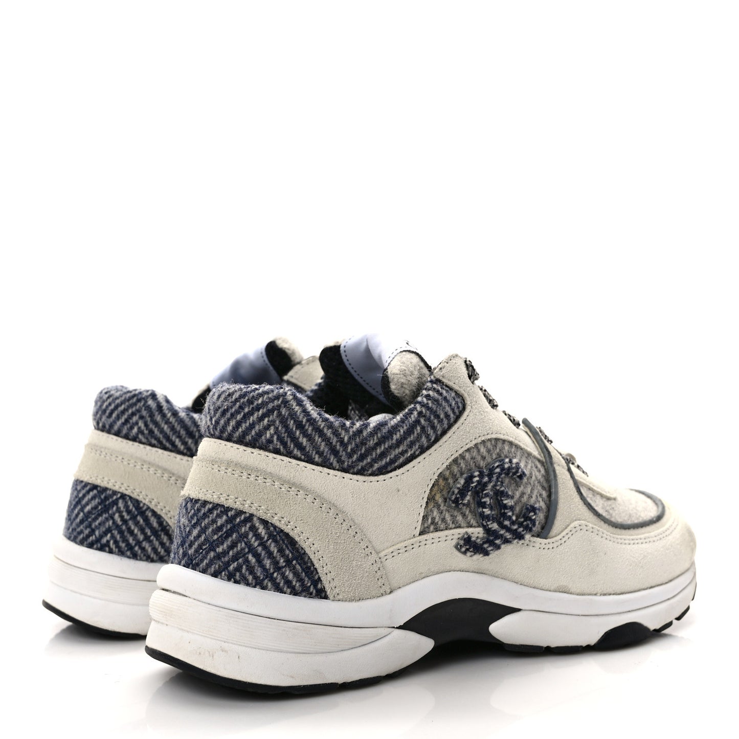 Fabric Suede Calfskin Womens CC Sneakers 37 Ivory Light Gray White Blue