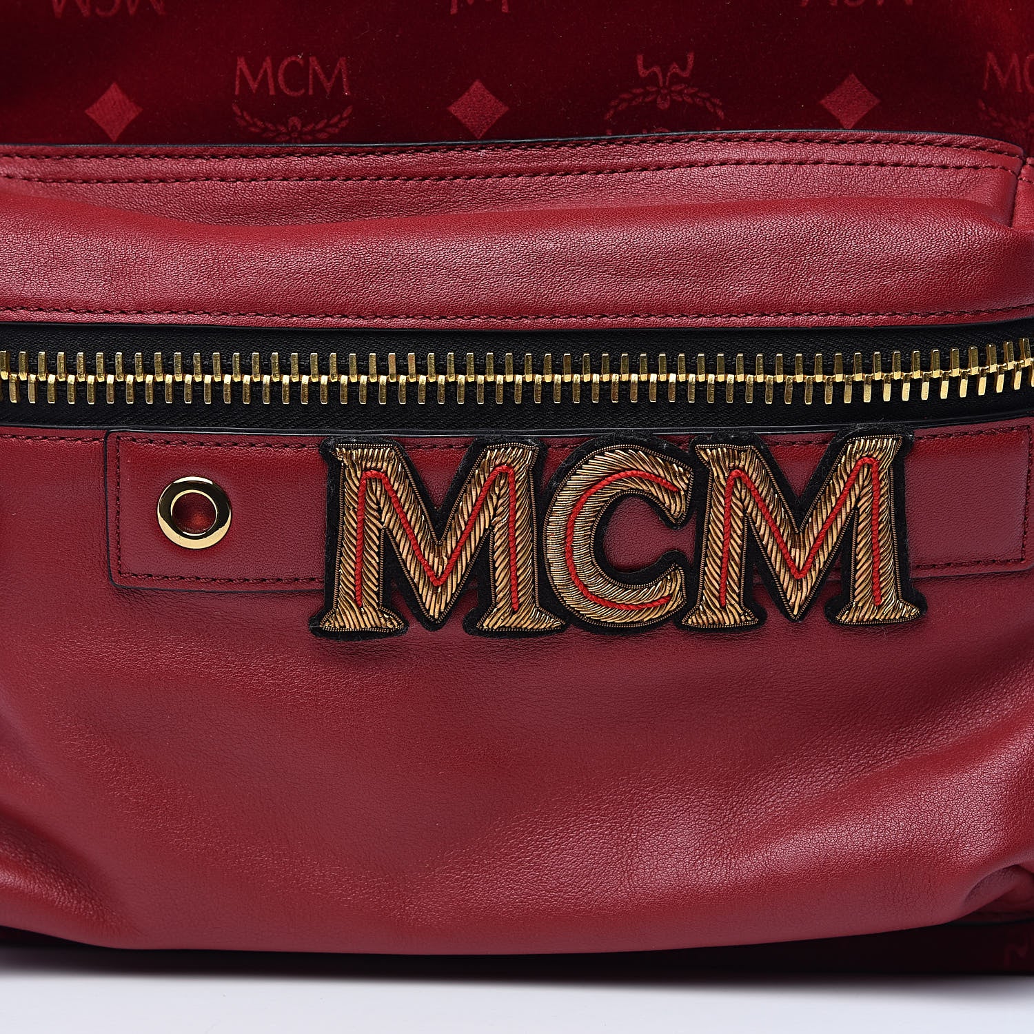 MCM Velvet Monogram Medium Stark Insignia Backpack Ruby Red 10 of 11