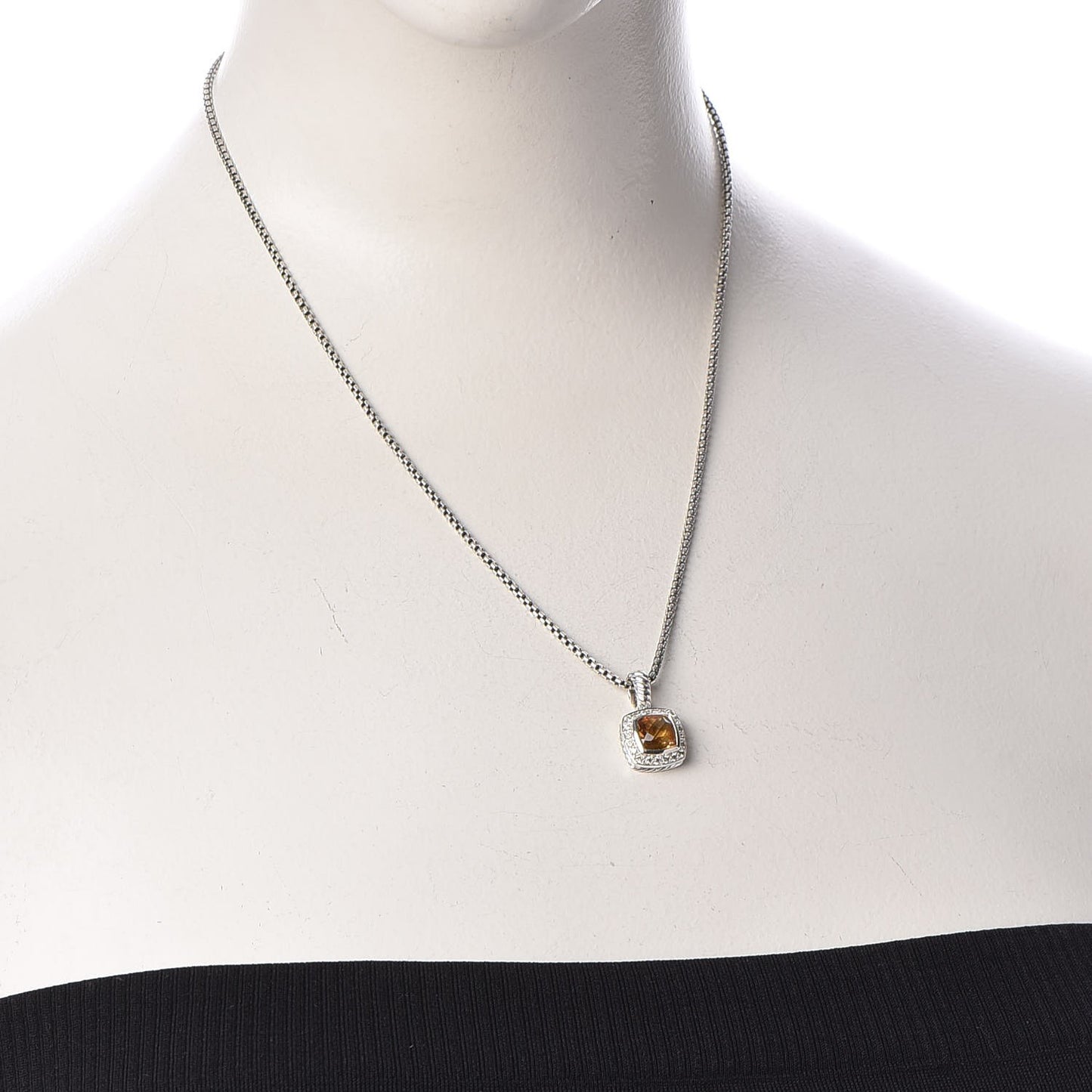 Sterling Silver Diamond Citrine 7mm Petite Albion Pendant Necklace