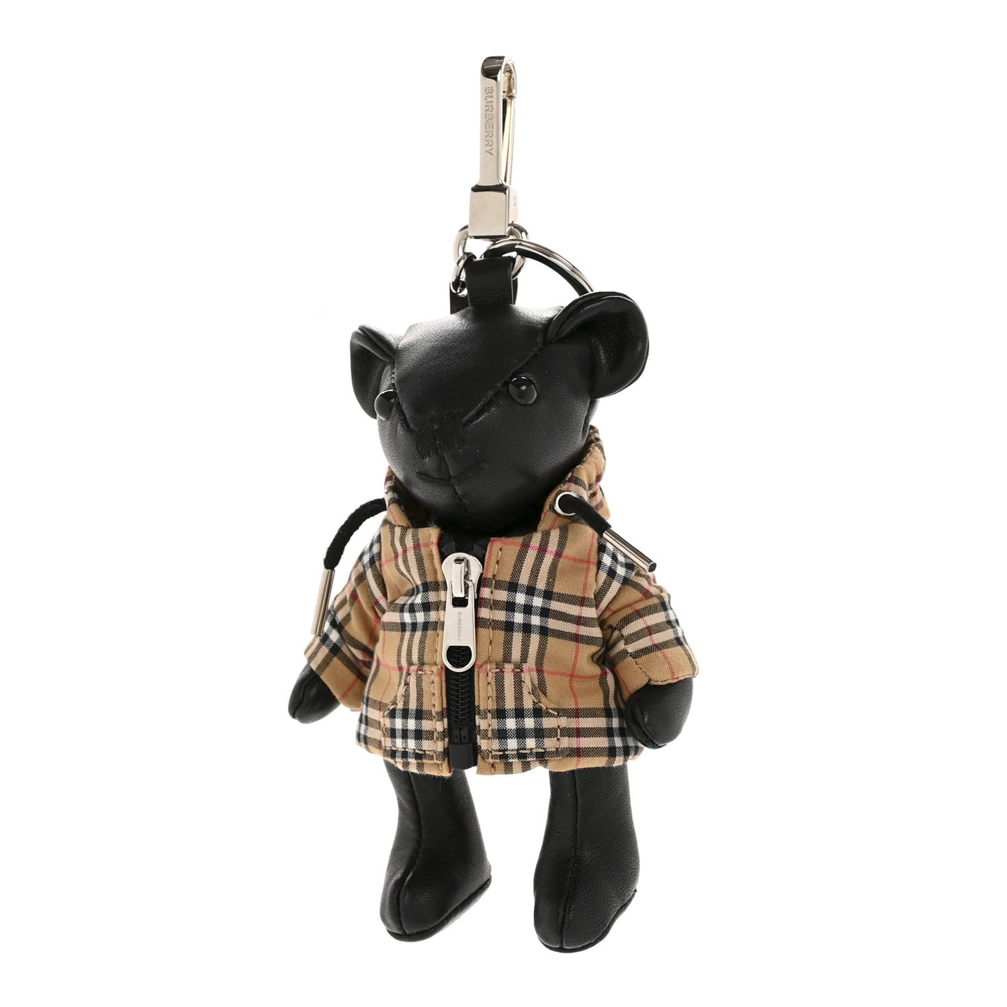 Grained Calfskin Vintage Check Thomas Trench Teddy Bear Keychain Charm Black