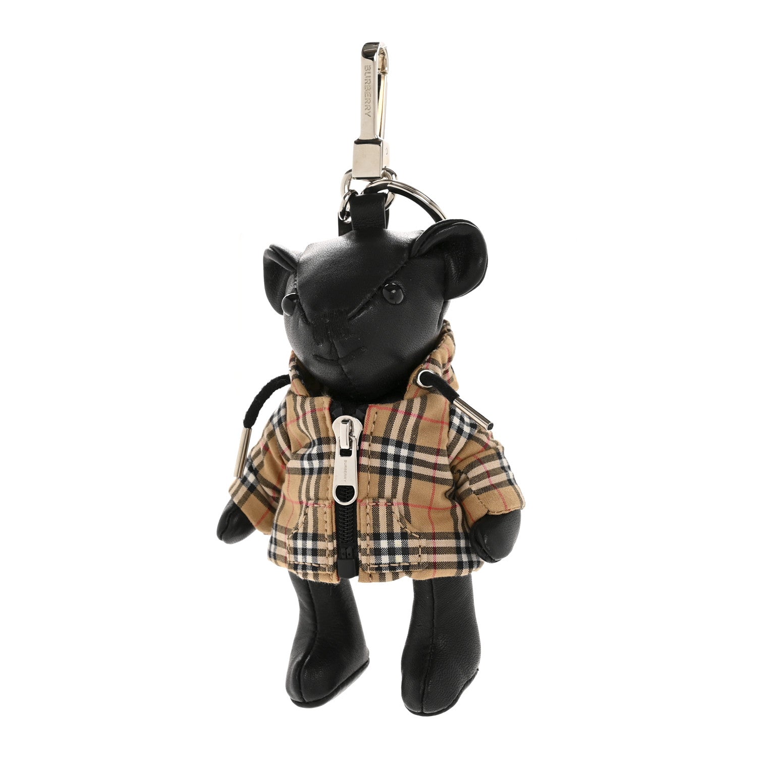 Burberry Grained Calfskin Vintage Check Thomas Trench Teddy Bear Keychain Charm Black 1 of 3