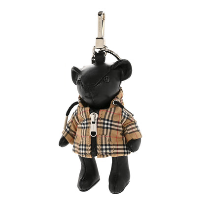 Burberry Grained Calfskin Vintage Check Thomas Trench Teddy Bear Keychain Charm Black 1 of 3