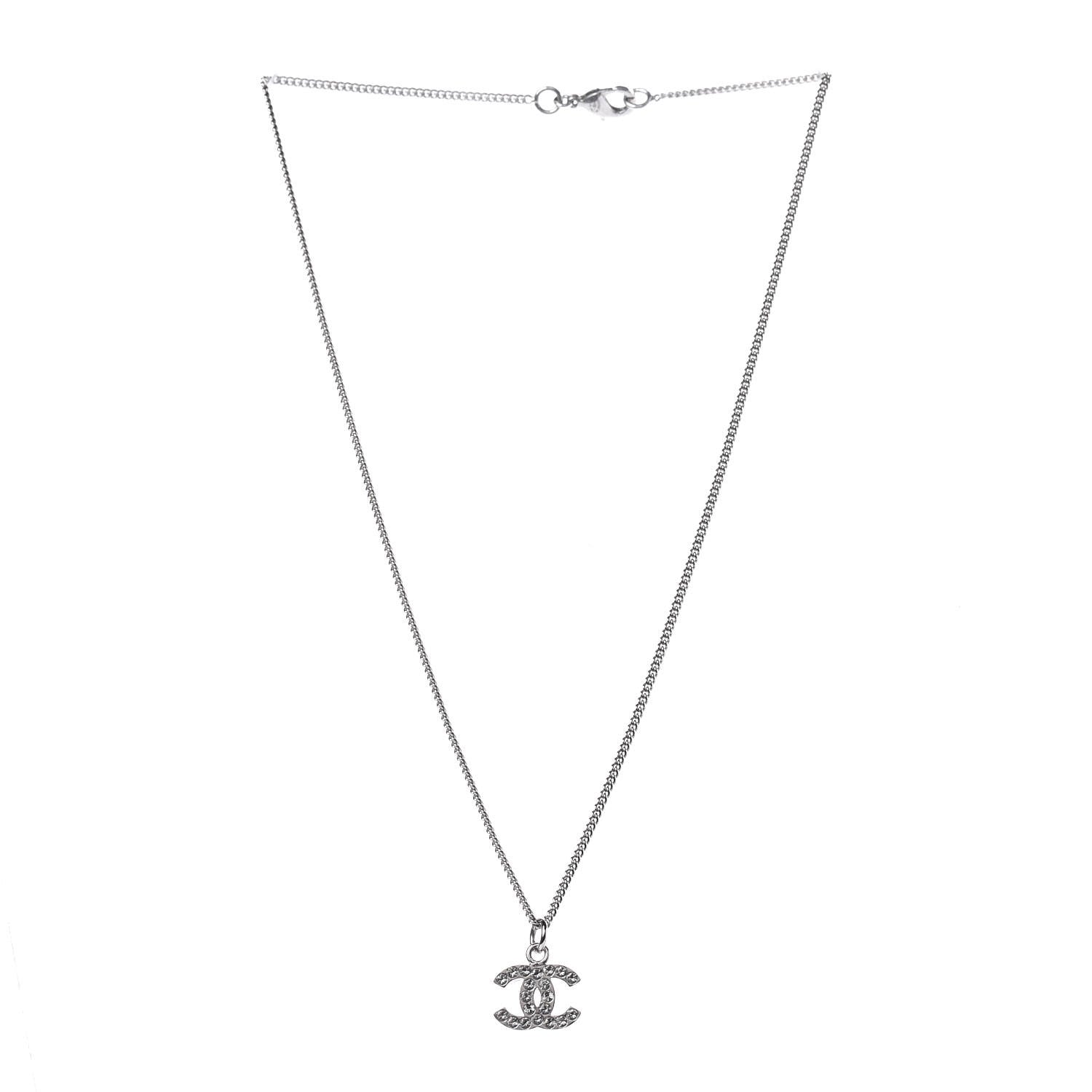 Chanel Crystal Timeless CC Necklace Silver 3 of 5