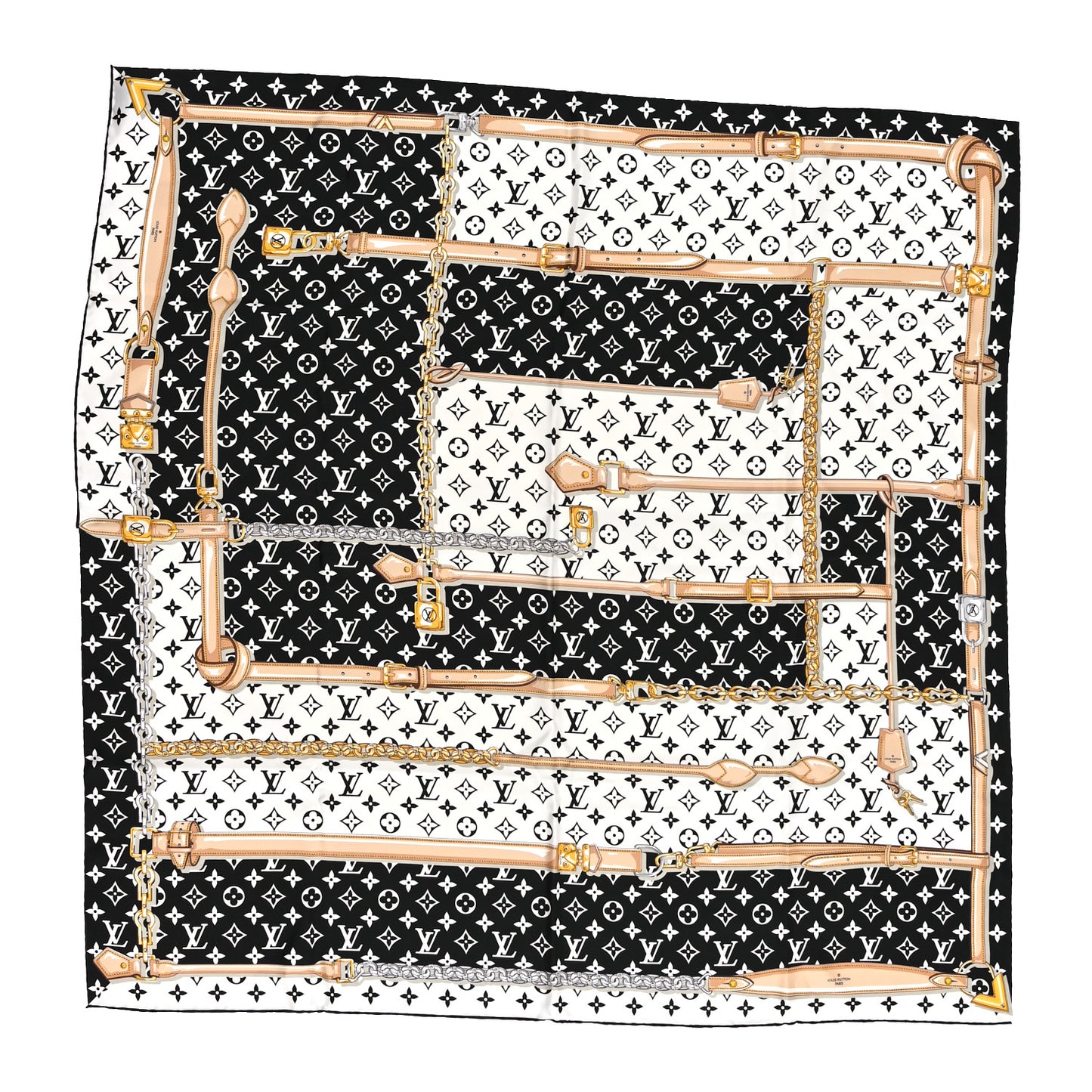 Silk Monogram Confidential Square Scarf Black