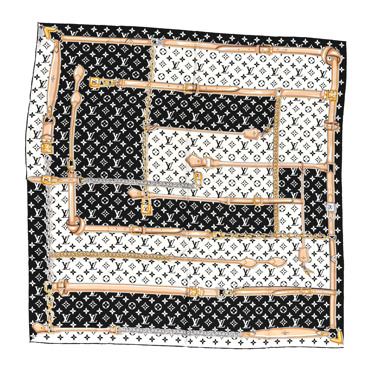 Louis Vuitton Silk Monogram Confidential Square Scarf Black 1 of 3