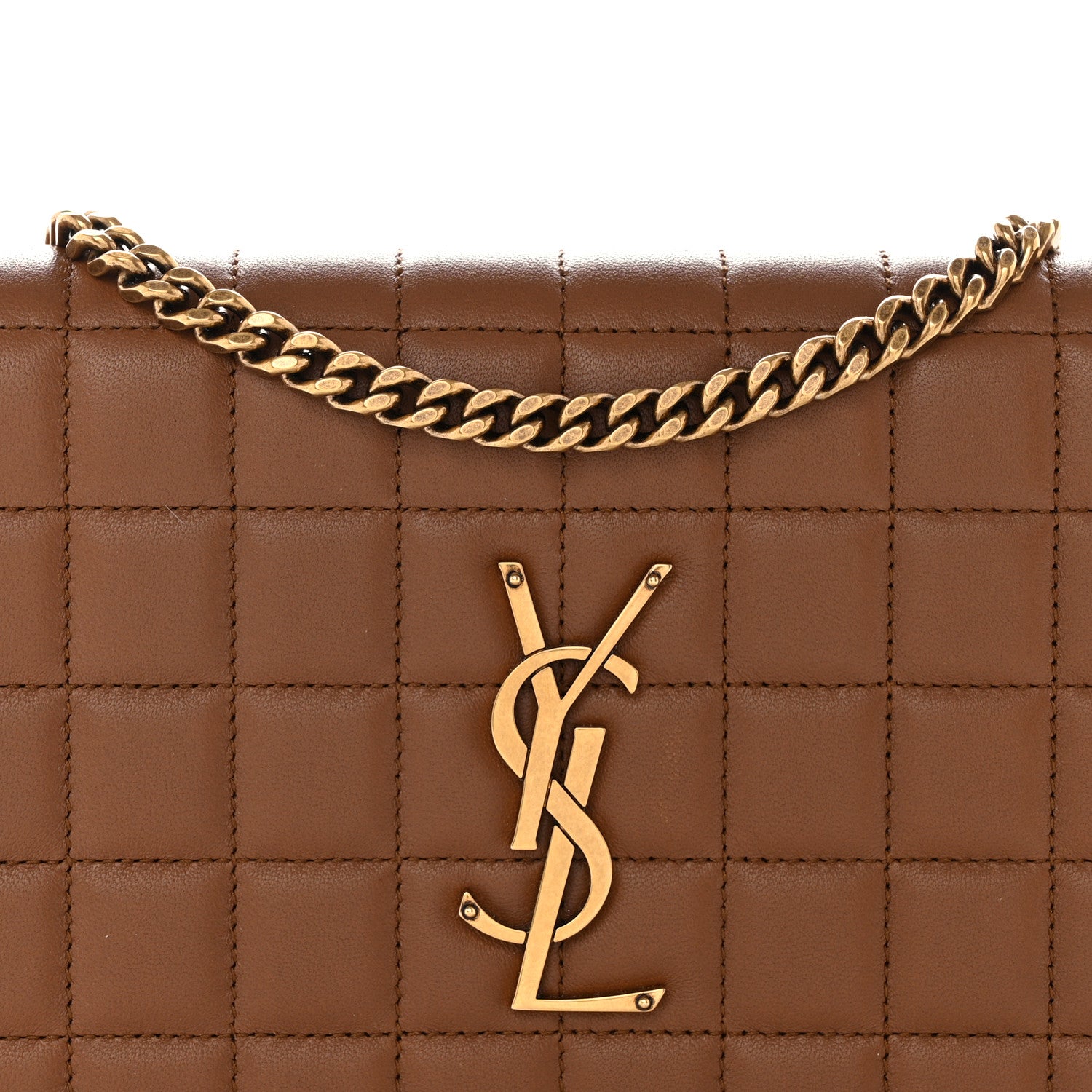 Saint Laurent Lambskin Carre Quilted Cassandre Chain Wallet Brown 10 of 13