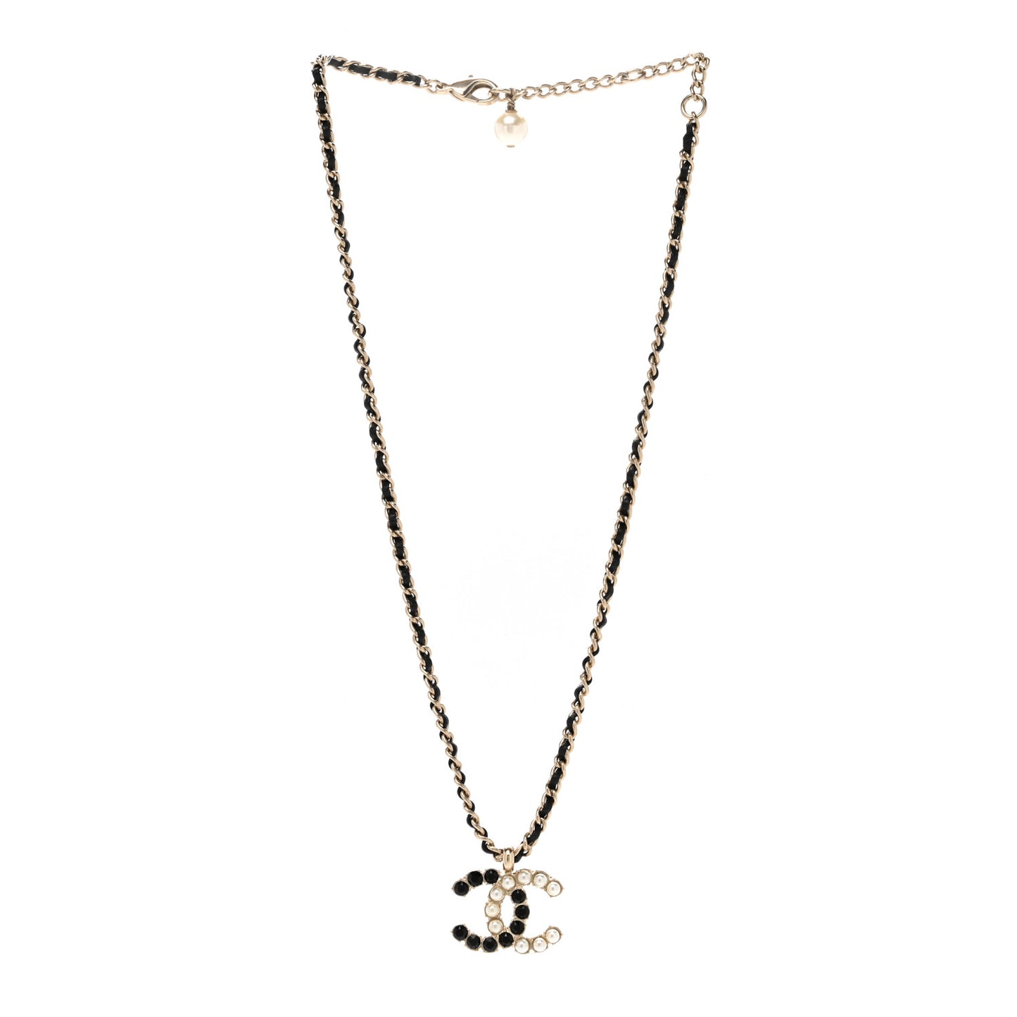Lambskin Resin Pearl Dazzling Domino Short Necklace Gold Black