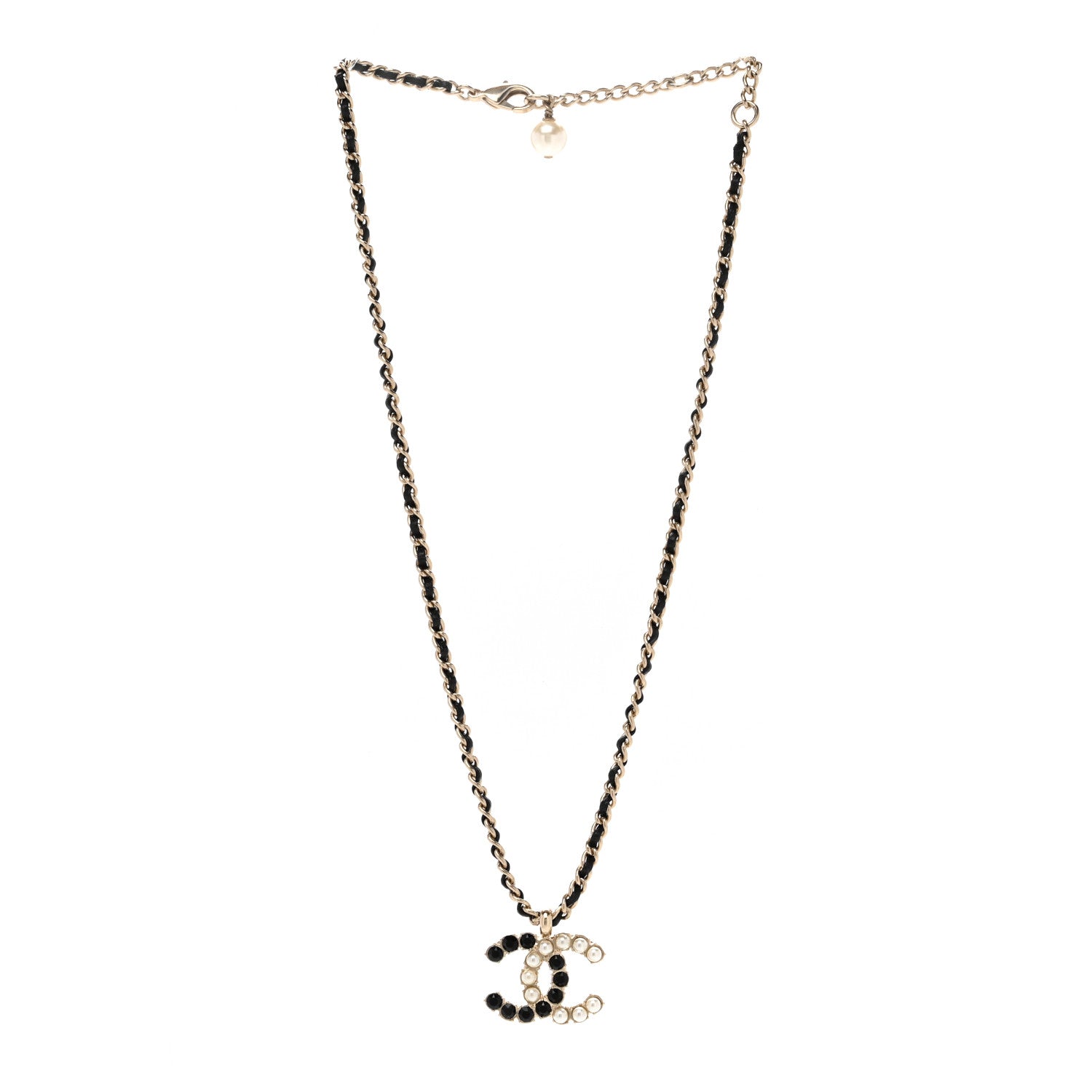 Chanel Lambskin Resin Pearl Dazzling Domino Short Necklace Gold Black 3 of 4